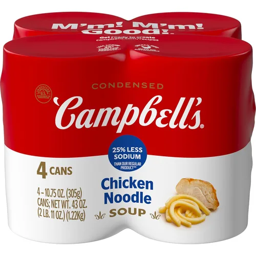 Campbell's Sopa condensada de fideos de pollo con un 25% menos de sodio, lata de 10.75 onzas (paquete de 4)