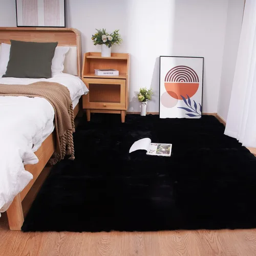 Ghouse - Alfombra ultrasuave de pelo sintético de conejo de 5x8, alfombras lavables a máquina para dormitorio, alfombras esponjosas para sala de