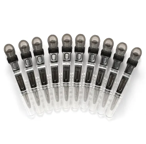 Vista 18 de Juego de 10 clips de cocodrilo de plástico transparente para peluquería, pasadores de seccionado profesional, antideslizantes, pinzas de cocodrilo