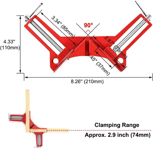 Vista 2 de 4 abrazaderas de ángulo recto de 90 grados, abrazaderas de esquina de aleación de aluminio, abrazadera cuadrada ajustable, herramientas manuales
