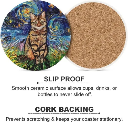 Vista 7 de Van Gogh - Juego de 4 posavasos abstractos de cerámica de diatomita absorbentes con base de corcho, protección de mesa, adecuados para mesas