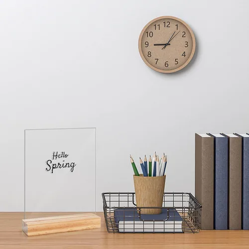 Vista 4 de Paquete de 8 soportes de mesa de acrílico transparente de 5 x 7 pulgadas en blanco con soportes de madera - Ideal para tarjetas de nombre DIY