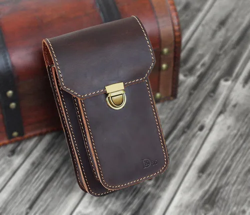 Vista 2 de LXFF - Riñonera pequeña de piel auténtica para hombre, para teléfono celular y cigarrillos (café), café, (Coffee A)