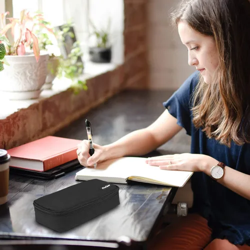 Vista 7 de ProCase Estuche para lápices, estuche de gran capacidad para estudiantes, soporte para lápices, organizador de escritorio con doble cremallera