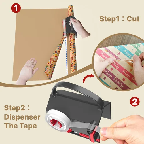 Vista 2 de Wraprocut (Paquete de 2) Cortador de papel de regalo y dispensador de cinta de doble uso con 4 cintas, kit de 2 cuchillas de repuesto