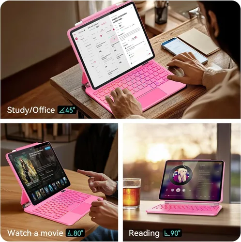Vista 8 de ALIWLHOF Funda para iPad de 9ª generación con teclado, funda magnética mágica con teclado para iPad de 10.2 de 9ª/8ª/7ª generación y Air 3, Pro Rosa