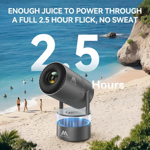 Vista 2 de [Batería integrada] Mini proyector con Wifi y Bluetooth, 4K 1080P compatible, giratorio 270°, pantalla de 150'', corrección automática Keystone