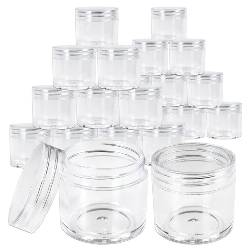 Vista 17 de Beauticom 1.06 oz/1.0 fl oz (1 fl. oz.) Tarros de plástico transparente de doble pared a prueba de fugas con tapas superiores planas para cremas