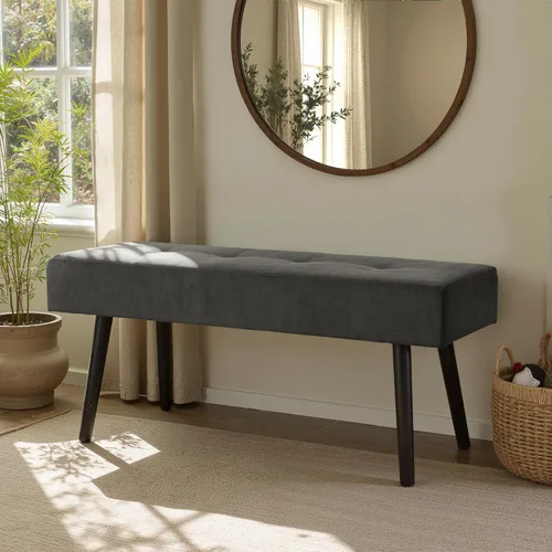 Vista 20 de Banco de entrada, banco beige para dormitorio, moderno extremo otomano de cama, bancos acolchados de pana para sala de estar, vestíbulo, vestíbulo