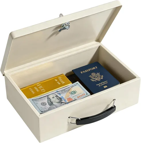 KYODOLED - Caja de documentos ignífuga con cerradura de llave, pequeña caja fuerte para objetos de valor, resistencia al fuego y al agua, caja de