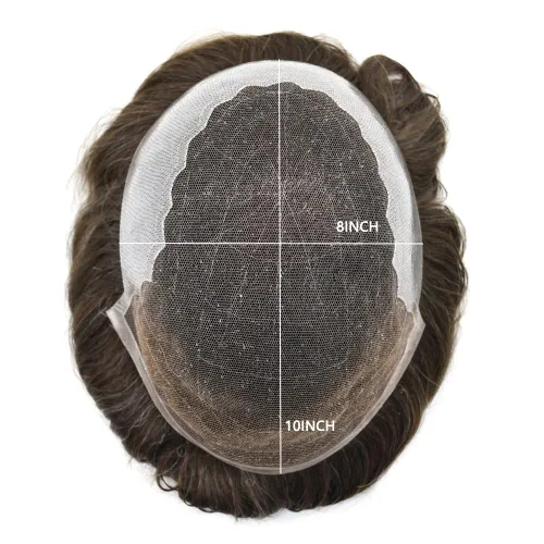 Vista 235 de Toupee - Sistemas de reemplazo de cabello para hombre, encaje frontal suizo, nudo blanqueado, pieza de cabello humano natural