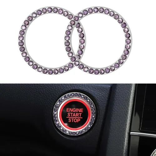 Vista 8 de WINKA 2 piezas brillantes para el botón de arranque del motor de automóvil, tapas de anillo de encendido sin llave, accesorios brillantes