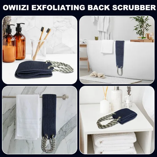 Vista 6 de OWIIZI Exfoliante de espalda para ducha, paño de doble cara con asas antideslizantes para uso en la ducha, exfoliante corporal, toalla de lavado