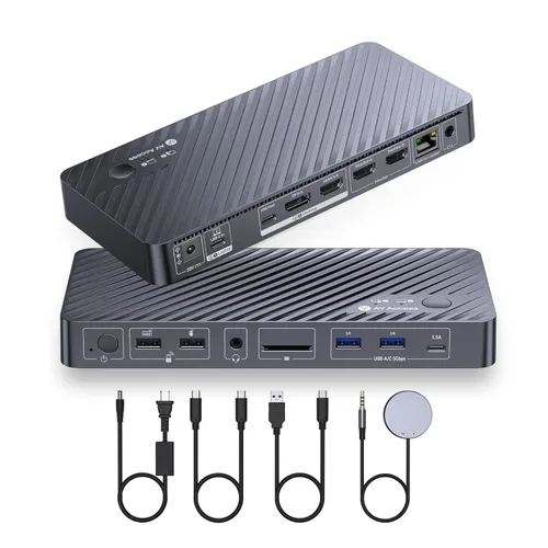 Vista 11 de Conmutador KVM de 8 K de acceso AV, 2 monitores, 2 computadoras para laptop y escritorio, carga USB-C de 100 W para laptop, Ethernet, estación