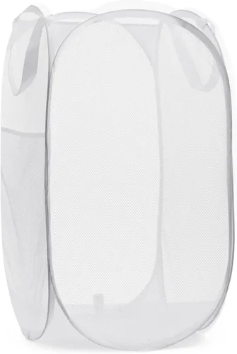 Vista 18 de Handy Laundry Cesta Plegable de Malla Emergente con Amplia Apertura y Bolsillo Lateral - Transpirable, Resistente, Plegable y Diseño que Ahorra Beige