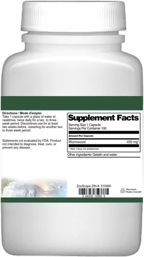 Vista 3 de Hierba de ajenjo (Artemisia Absinthium) - 450 mg (100 Cápsulas, ZIN: 510990)