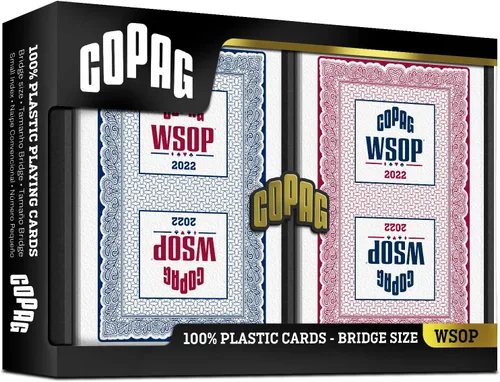 Vista 2 de Copag 2022 WSOP World Series of Poker - Juego de cartas 100% de plástico, tamaño de puente, índice regular rojoazul