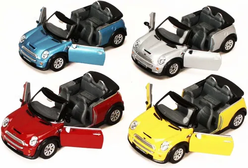 KiNSMART - Mini Cooper S - Coche de juguete modelo de metal fundido a presión de 5 pulgadas a escala 1:28 (4 juegos convertibles)