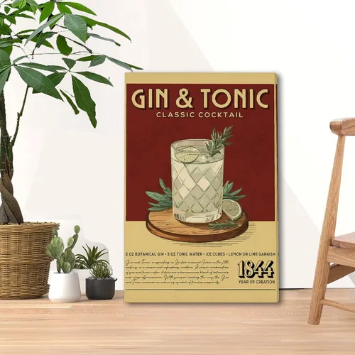 Vista 4 de Cocktail Poster Print Bar Wall Art Vintage Bar Canvas Wine Classic Art Prints Retro Print Bar Accessories Frame-style 12x18inch(30x45cm)