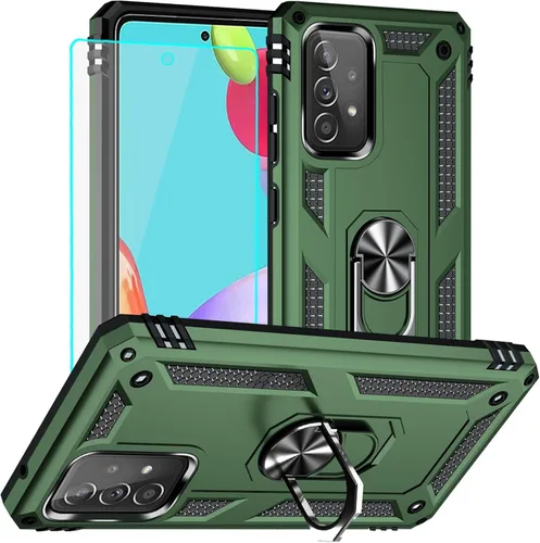 Yiakeng Funda para Samsung A52, Galaxy A52 con protector de pantalla HD, fundas protectoras de grado militar con anillo para Samsung Galaxy A52 5G