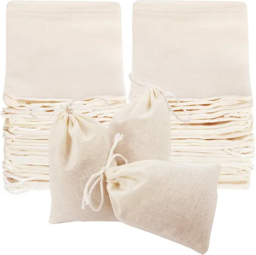 Boao 50 bolsas de té de tela de queso de 4 x 3 pulgadas para colar, filtro de té reutilizable, bolsas sueltas vacías para sopa y especias para
