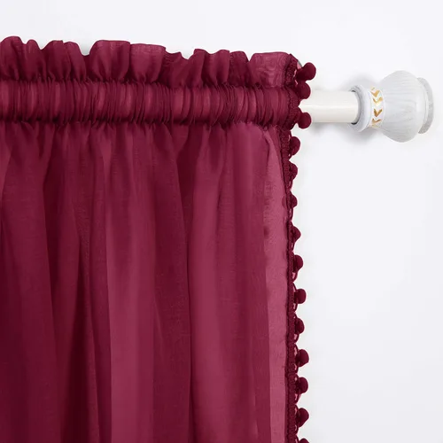 Vista 14 de Elegant Comfort Cortinas semitransparentes con borlas con pompones, juego de 2 paneles, con bolsillo para barra de 2 pulgadas, cortinas Naranja