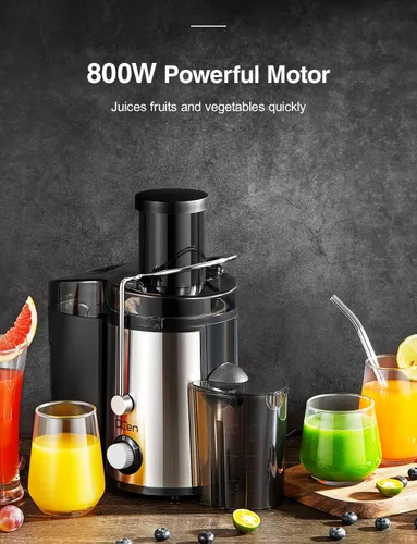 Vista 5 de Qcen - Exprimidor de jugo, extractor centrífugo de 800 W con tolva de alimentación ancha de 3 pulgadas para frutas y verduras, fácil de limpiar