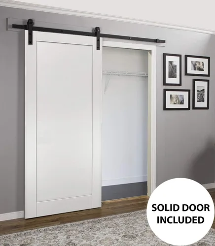 Vista 2 de SARTODOORS Puerta corredera de granero de 18 x 80 pulgadas con herrajes Quadro 4111 White Ash Juego resistente de perchas de riel de 6.6 pies