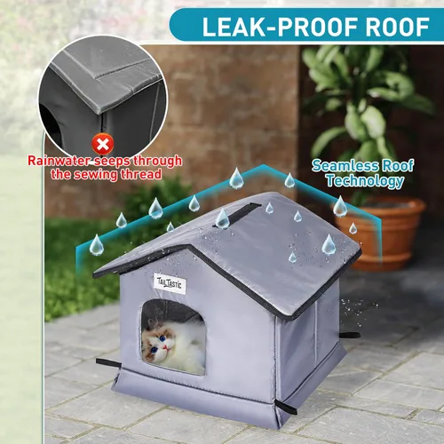 Vista 2 de TailTastic Casa para Gatos de Exterior Resistente a la Intemperie y Aislada - Base Sin Costuras Se Mantiene Seca, Fácil Montaje, Refugio Cálido