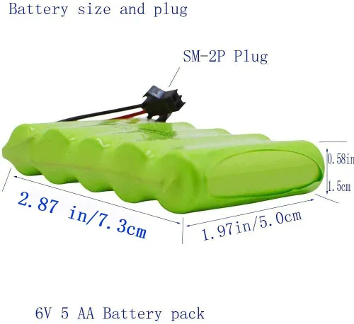 Vista 2 de Blomiky 6V 2200mAh Ni-MH 5 AA Batería recargable con SM-2P Negro 2 Pin conector enchufe y cable USB para camiones RC Vehículos 6V NiMh