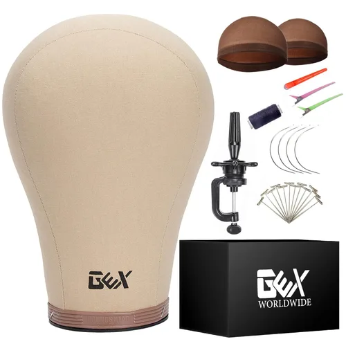 GEX 20"-24" Cabeza de Bloque de Lona y Corcho para Maniquí de Peluca, Cabeza de Estilo con Agujero de Montaje 20"