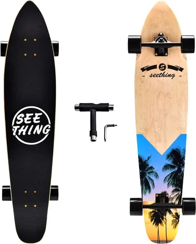 Vista 11 de Patineta de 42 pulgadas de largo completo Cruiser Pintail, el original Artisan Maple Skateboard Cruiser Pintail para crucero, tallado, estilo libre
