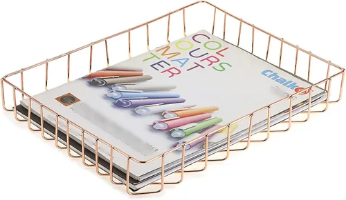 BTSKY Bandeja de archivos A4 multiusos de alambre para escritorio, organizador elegante de tamaño carta, bandejas para documentos de escritorio, Oro