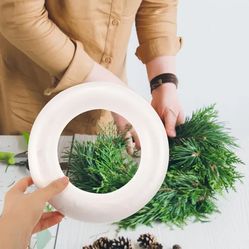 Vista 8 de Luxshiny Corona de espuma de Navidad de 8.5 pulgadas, anillo redondo de espuma de poliestireno blanco, anillo circular sin terminar para pintura