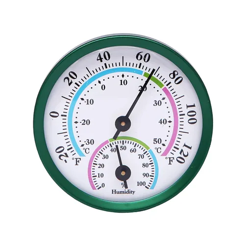 Vista 8 de Mini termómetro de interior higrómetro analógico 2 en 1 medidor de temperatura y humedad para el hogar, habitación, al aire libre, oficinas, Dorado