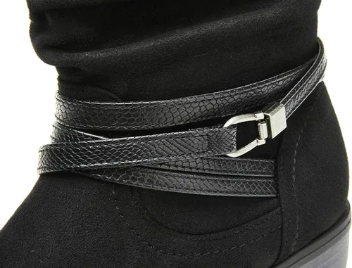 Vista 4 de VJH confort Botas de media pantorrilla para mujer, puntera redonda, tacón bajo, cómodo, holgado, con correa de hebilla y cremallera lateral