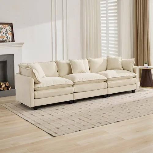 Vista 14 de Modern Sectional Couches Sofa 3 Seats, Modular Couch for Living Room Bedroom Apartment, Double Layer Upholstered Cloud Couch Sectional, Comfy Beige