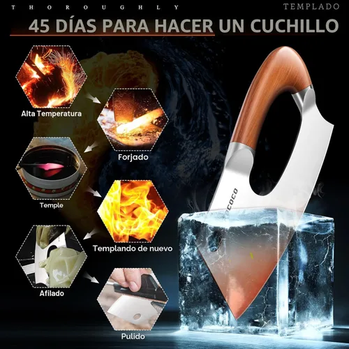 Vista 4 de ROCOCO Cuchillo de carnicería para carne Cuchillo único que ahorra esfuerzo Cuchillo de cocina profesional Cuchillos de chef de acero inoxidable