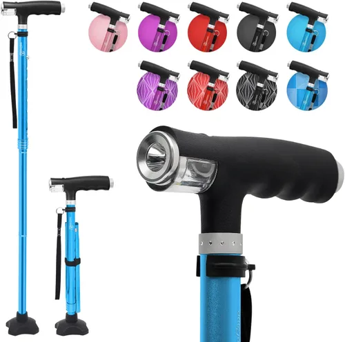 Vista 14 de Bastón para caminar BeneCane para mujeres, bastón plegable para hombres con dos luces LED, bastón cuádruple con base estable, bastón de caminar