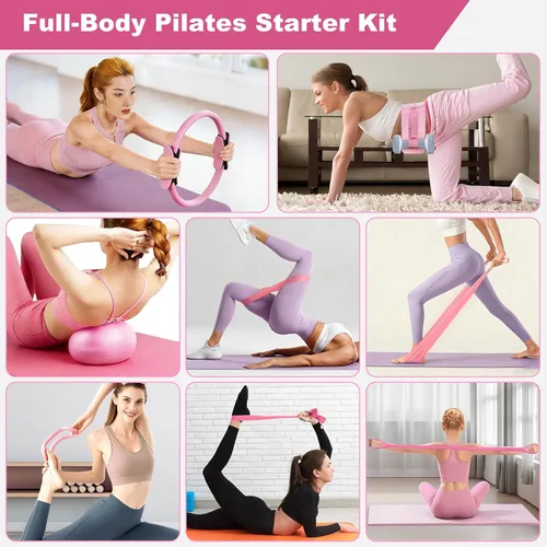 Vista 2 de Pilates Kit for Home Workouts, Pilates Equipment Ring and Ball Set with Hip Thrust Belt, Pilates Essentials Kit for Women, Home Pilates Workout