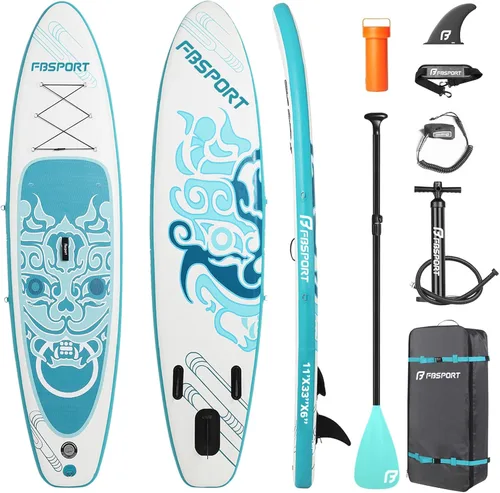 Vista 95 de FBSPORT Tabla de remo de pie prémium de 11 pies, tabla de yoga con accesorios de SUP y bolsa de transporte, amplia posición, control de surf