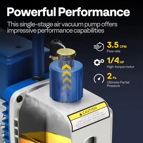 Vista 3 de VIVOHOME Bomba de vacío HVAC de 1/4 HP 3.5 CFM 1 etapa A2L, motor sin chispas para sistemas R32 R1234yf R454B R134a R22 R410a, bomba de vacío