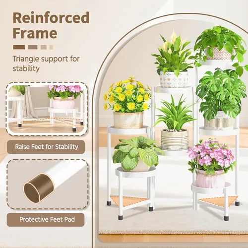 Vista 3 de LASZOLA Soporte para plantas de 7 niveles plegable alto para interior con múltiples macetas grandes, estante de flores ajustable de metal resistente