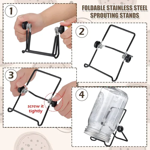 Vista 4 de Paquete de 6 tapas para brotes con soportes de acero inoxidable, fundas opacas, kit para tarros Mason de boca ancha, brotes orgánicos