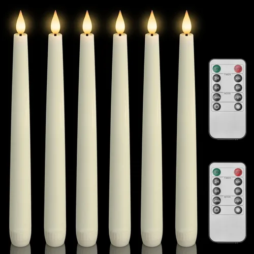 Homemory 6 velas cónicas cerosas sin llama con control remoto, velas parpadeantes que funcionan con pilas, velas falsas LED altas para el hogar,