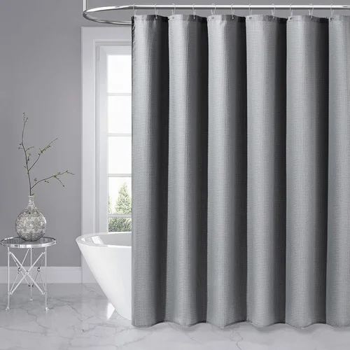 Vista 299 de Cortina de ducha de tela Dynamene verde oscuro - Cortinas de baño de tela de nido de abeja texturizadas resistentes, juego de cortinas de baño