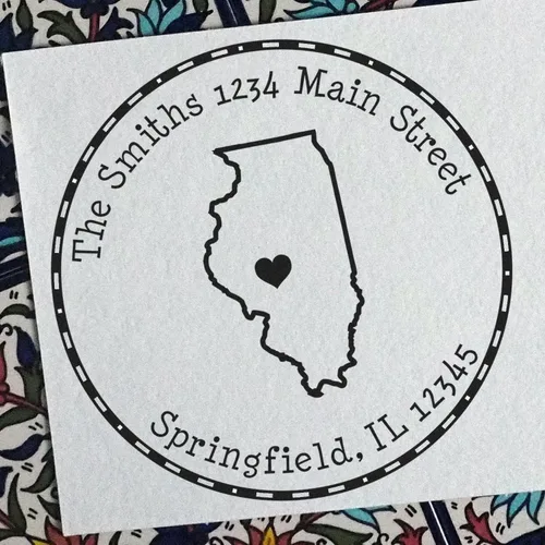 Vista 26 de Sello de dirección de devolución de Alabama, redondo autoentintado personalizado, 1-5/8 pulgadas tamaño de impresión Alabama State Luv Stamper
