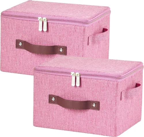 Vista 65 de Contenedores de almacenamiento con tapa con cremallera de tela de algodón y lino, cestas de almacenamiento con tapa, cajas plegables lavables