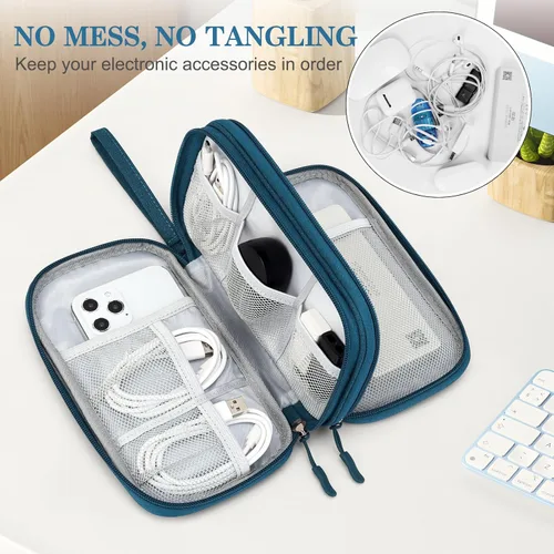 Vista 438 de FYY Organizador para accesorios electrónicos, para viajes, para cables, celular y cargadores, estuche portátil, impermeable, doble capa, bolsa