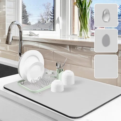 Vista 10 de Tapete de secado de platos para encimera de cocina, almohadilla de secado de platos de 12 x 19 pulgadas con parte trasera de goma antideslizante